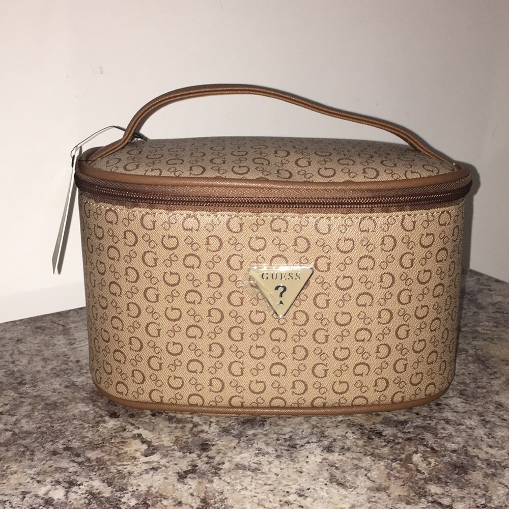 Guess Brown Signature Leather Cosmetics Bag - Picture 1 of 11